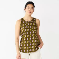 Women's Sonoma Goods For Life® High-Neck Tank -Outlet Clothiza Store 5467284 Olive Xo Print