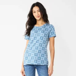 Women's Sonoma Goods For Life® Crewneck Tee -Outlet Clothiza Store 5484998 Blue Check Floral