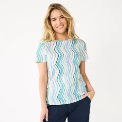 Women's Sonoma Goods For Life® Crewneck Tee -Outlet Clothiza Store 5484998 Blue Green Waves