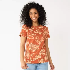 Women's Sonoma Goods For Life® Crewneck Tee -Outlet Clothiza Store 5484998 Brown Peach Floral