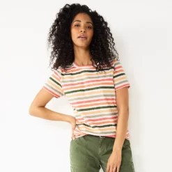 Women's Sonoma Goods For Life® Crewneck Tee -Outlet Clothiza Store 5484998 Olive Multi Stripe