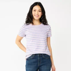 Women's Sonoma Goods For Life® Crewneck Tee -Outlet Clothiza Store 5484998 Pink Purple Stripe