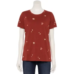 Women's Sonoma Goods For Life® Crewneck Tee -Outlet Clothiza Store 5484998 Rust Burgandy Floral