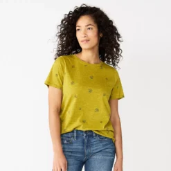Women's Sonoma Goods For Life® Crewneck Tee -Outlet Clothiza Store 5484998 Yellow Green Floral
