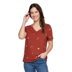 Women's Sonoma Goods For Life® Everyday V-Neck Tee -Outlet Clothiza Store 5485729 Burgandy Rust Floral