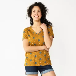 Women's Sonoma Goods For Life® Everyday V-Neck Tee -Outlet Clothiza Store 5485729 Gold Blue Foral