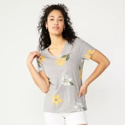 Women's Sonoma Goods For Life® Everyday V-Neck Tee -Outlet Clothiza Store 5485729 Large Gray Floral