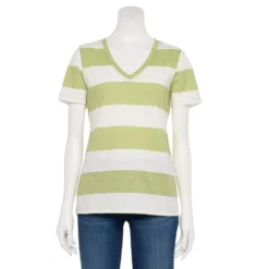 Women's Sonoma Goods For Life® Everyday V-Neck Tee -Outlet Clothiza Store 5485729 Lime Rugby Stripe