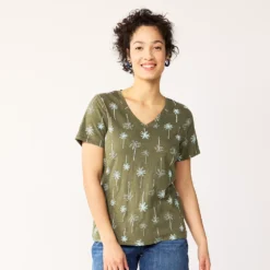 Women's Sonoma Goods For Life® Everyday V-Neck Tee -Outlet Clothiza Store 5485729 Olive Teal Palm Trees