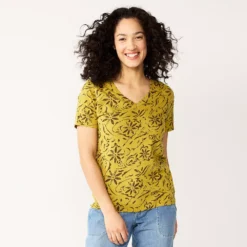 Women's Sonoma Goods For Life® Everyday V-Neck Tee -Outlet Clothiza Store 5485729 Ornate Olive Floral