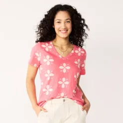 Women's Sonoma Goods For Life® Everyday V-Neck Tee -Outlet Clothiza Store 5485729 Pink Geo Flower