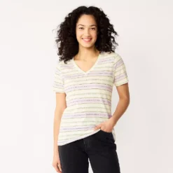 Women's Sonoma Goods For Life® Everyday V-Neck Tee -Outlet Clothiza Store 5485729 Purple Dot Stripe