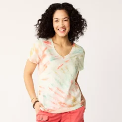 Women's Sonoma Goods For Life® Everyday V-Neck Tee -Outlet Clothiza Store 5485729 Red White Blue Tie Dye
