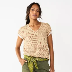 Women's Sonoma Goods For Life® Everyday V-Neck Tee -Outlet Clothiza Store 5485729 Tan Patchwork