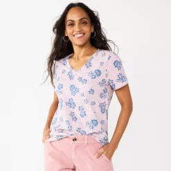 Women's Sonoma Goods For Life® Everyday V-Neck Tee -Outlet Clothiza Store 5485729 Wavy Pink Floral