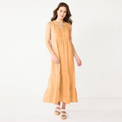 Women's Sonoma Goods For Life® x Lauren Lane Sleeveless Tiered Dress -Outlet Clothiza Store 5489837 Peach Glaze