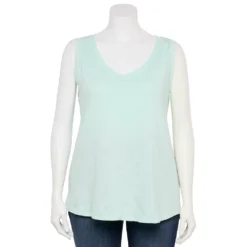 Plus Size Sonoma Goods For Life® V-Neck Swing Tank -Outlet Clothiza Store 5497118 Bias Blue