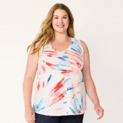 Plus Size Sonoma Goods For Life® V-Neck Swing Tank -Outlet Clothiza Store 5497118 Blue Spiral Dye