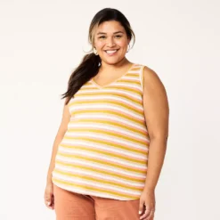 Plus Size Sonoma Goods For Life® V-Neck Swing Tank -Outlet Clothiza Store 5497118 Gold Stripe
