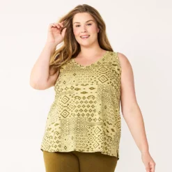Plus Size Sonoma Goods For Life® V-Neck Swing Tank -Outlet Clothiza Store 5497118 Green Ikat