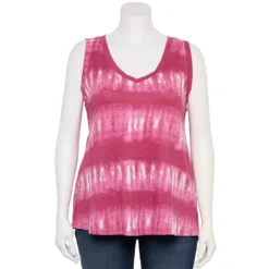 Plus Size Sonoma Goods For Life® V-Neck Swing Tank -Outlet Clothiza Store 5497118 Magenta Stripe