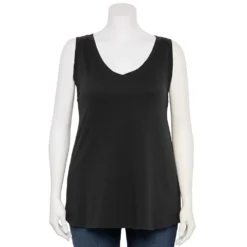 Plus Size Sonoma Goods For Life® V-Neck Swing Tank -Outlet Clothiza Store 5497118 Pitch Black