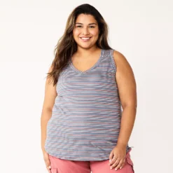 Plus Size Sonoma Goods For Life® V-Neck Swing Tank -Outlet Clothiza Store 5497118 Plum Stripe