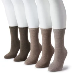 Women's Sonoma Goods For Life® 5 Pack Plain Knit Crew Socks -Outlet Clothiza Store 5497544 Brown Heather