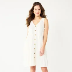 Women's Sonoma Goods For Life® Sleeveless Tiered Knit Dress -Outlet Clothiza Store 5501602 Ivory