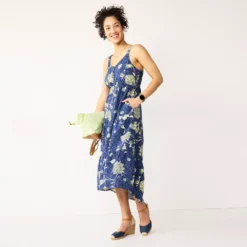 Women's Sonoma Goods For Life Tiered Midi Dress -Outlet Clothiza Store 5504040 Blue Floral