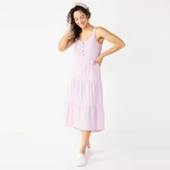 Women's Sonoma Goods For Life Tiered Midi Dress -Outlet Clothiza Store 5504040 Lilac Stripe