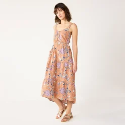 Women's Sonoma Goods For Life Tiered Midi Dress -Outlet Clothiza Store 5504040 Neutral Floral