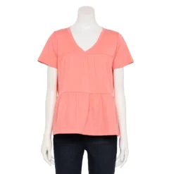 Women's Sonoma Goods For Life® Tiered V-Neck Top -Outlet Clothiza Store 5508144 Coral