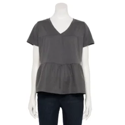 Women's Sonoma Goods For Life® Tiered V-Neck Top -Outlet Clothiza Store 5508144 Dark Gray