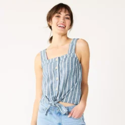 Women's Sonoma Goods For Life® Tie-Hem Squareneck Tank -Outlet Clothiza Store 5510685 Denim Blue Stripe