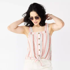 Women's Sonoma Goods For Life® Tie-Hem Squareneck Tank -Outlet Clothiza Store 5510685 Mauve Multi Stripe