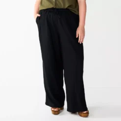 Plus Size Sonoma Goods For Life® Linen-Blend Wide-Leg Pants -Outlet Clothiza Store 5517827 Black