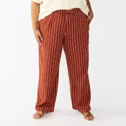 Plus Size Sonoma Goods For Life® Linen-Blend Wide-Leg Pants -Outlet Clothiza Store 5517827 Cinnamon Stripe