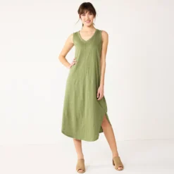 Women's Sonoma Goods For Life® Sleeveless Shirttail Knit Midi Dress -Outlet Clothiza Store 5522320 Olive