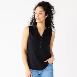 Women's Sonoma Goods For Life® Popover V-neck Utility Tank -Outlet Clothiza Store 5522895 Black