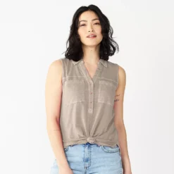 Women's Sonoma Goods For Life® Popover V-neck Utility Tank -Outlet Clothiza Store 5522895 Khaki Brown