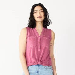 Women's Sonoma Goods For Life® Popover V-neck Utility Tank -Outlet Clothiza Store 5522895 Raspberry