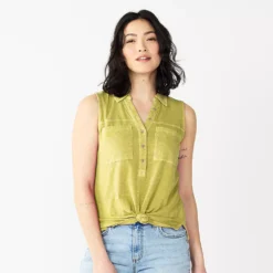 Women's Sonoma Goods For Life® Popover V-neck Utility Tank -Outlet Clothiza Store 5522895 Yellow Green