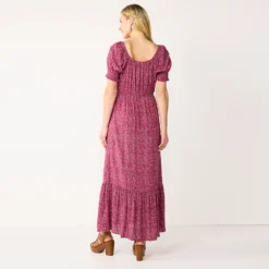 Maternity Sonoma Goods For Life® Smocked Sleeve Babydoll Maxi Dress -Outlet Clothiza Store 5523595 ALT