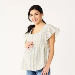 Maternity Sonoma Goods For Life® Squareneck Ruffle Top -Outlet Clothiza Store 5525569 Multi Happy Stripe
