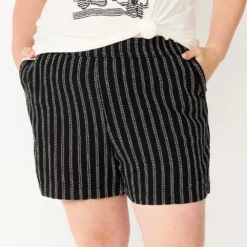 Plus Size Sonoma Goods For Life® Easy Pull-On Shorts -Outlet Clothiza Store 5526465 Black Stripe