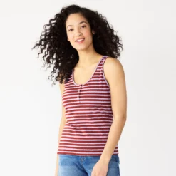 Women's Sonoma Goods For Life® Striped Henley Tank Top -Outlet Clothiza Store 5529186 Purple Brown Stripe