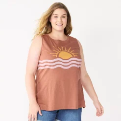 Plus Size Sonoma Goods For Life® Graphic Muscle Tank -Outlet Clothiza Store 5529302 Brown Sunset
