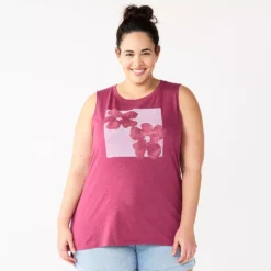 Plus Size Sonoma Goods For Life® Graphic Muscle Tank -Outlet Clothiza Store 5529302 Purple Floral