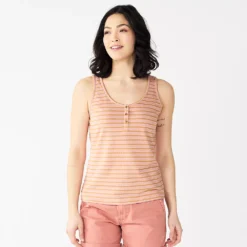Women's Sonoma Goods For Life® Striped Henley Tank -Outlet Clothiza Store 5542172 Warm Multi Stripe
